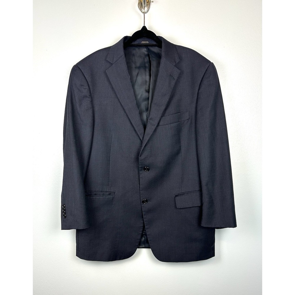 Hart Schaffner Marx Blazer Size 42 Navy Blue White Sports Coat Worsted Wool Mens